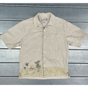 Summa Embroidered Hawaiian Button Up Shirt Mens Large Beige Silk Blend